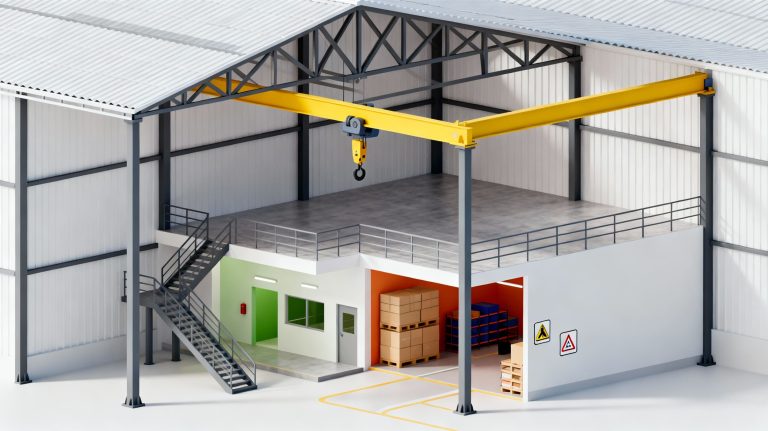 plan de coupe industriel coupe A-A montrant charpente métallique et mezzanine