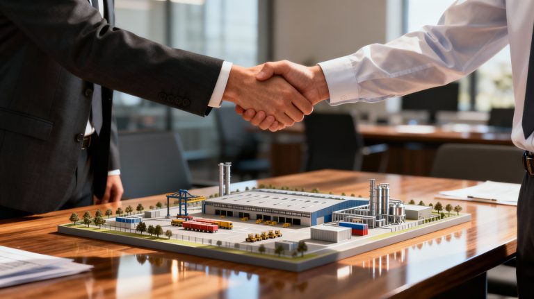 plan d’implantation d’usine symbolisant la conclusion et la concrétisation d’un projet industriel