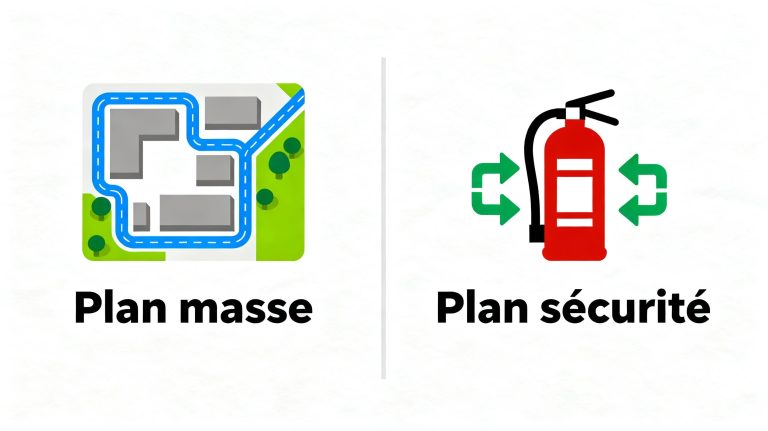Schéma comparatif entre plan de masse industriel et plan de sécurité