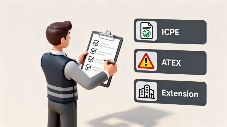 Illustration d’un plan de masse industriel associé aux démarches ICPE, ATEX et extension de site