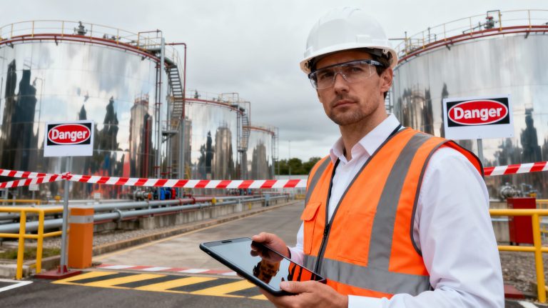 Inspection de sécurité d’un site industriel pour vérifier la conformité du plan de masse industriel