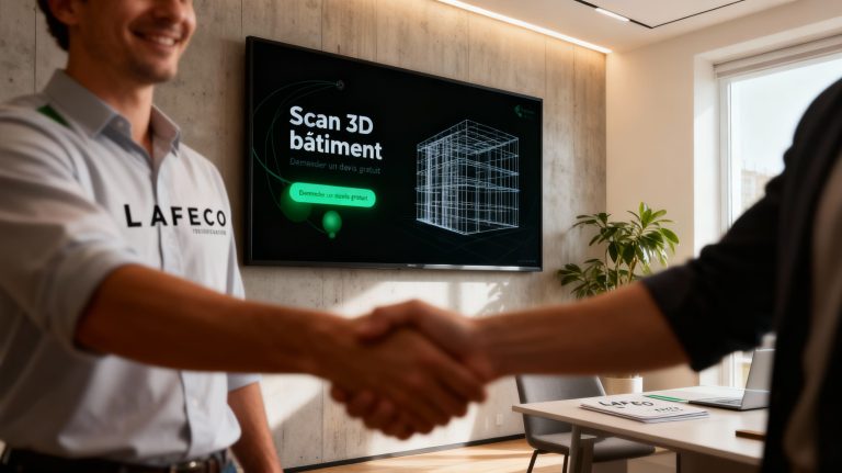 partenaires SCAN3DBATIMENT se serrant la main après une présentation de projet 3D