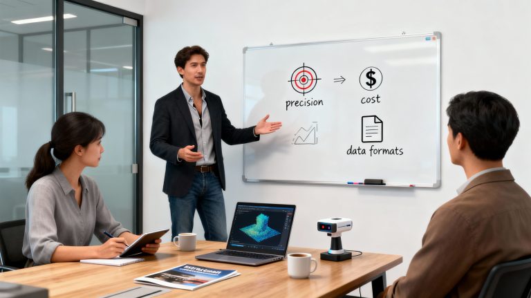équipe SCAN3DBATIMENT discutant de la précision et du coût du scan 3D bâtiment