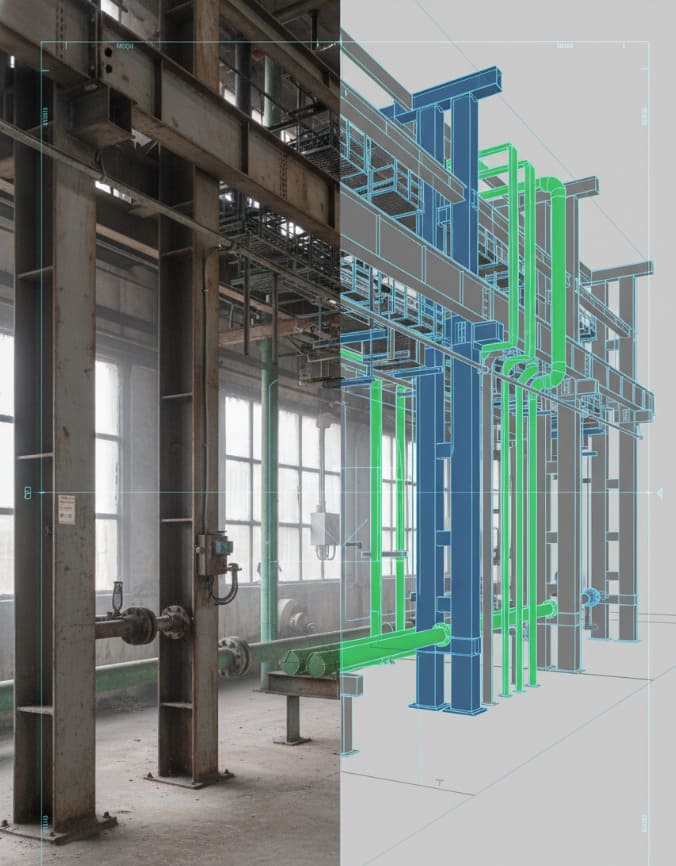 Illustration d’un jumeau numérique industriel 3D dans un environnement AutoCAD